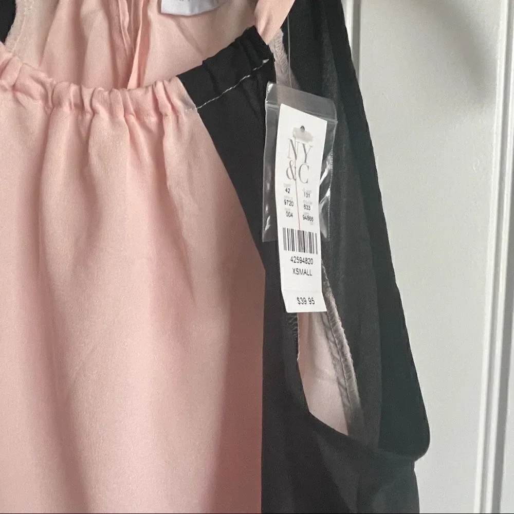 2/$22 New York & Company Pink & Black Tank Top w/Drawstring Tie; SZ XS; BNWT